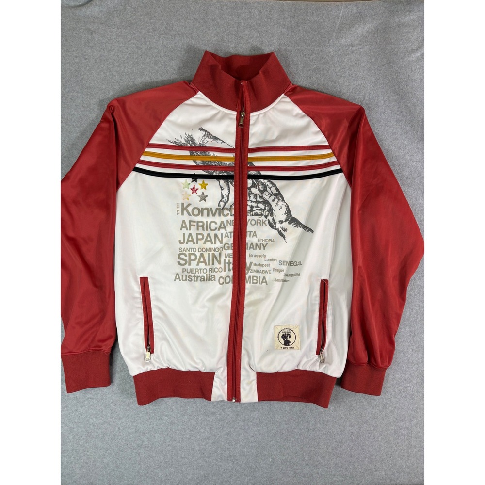 Konvict In God's Hands Track Jacket Men XL Red White Full Zip Graphic Streetwear